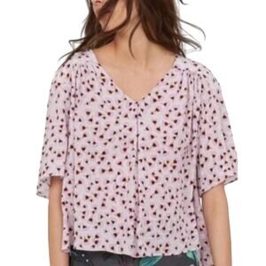 Anna Glover x H&M 10 Womens Pink Floral Print Button Front Blouse Gathered Waist